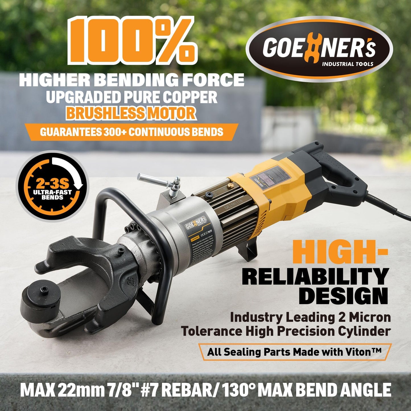 2026 Upgraded Electric Rebar Bender with Pure Copper Brushless Motor, Portable Hydraulic Rebar Bender Tool, Max Bend 7/8 Inch 22mm #7 Rebar, Bend Angle 0-130°, Handheld Rebar Bender Machine, 110V