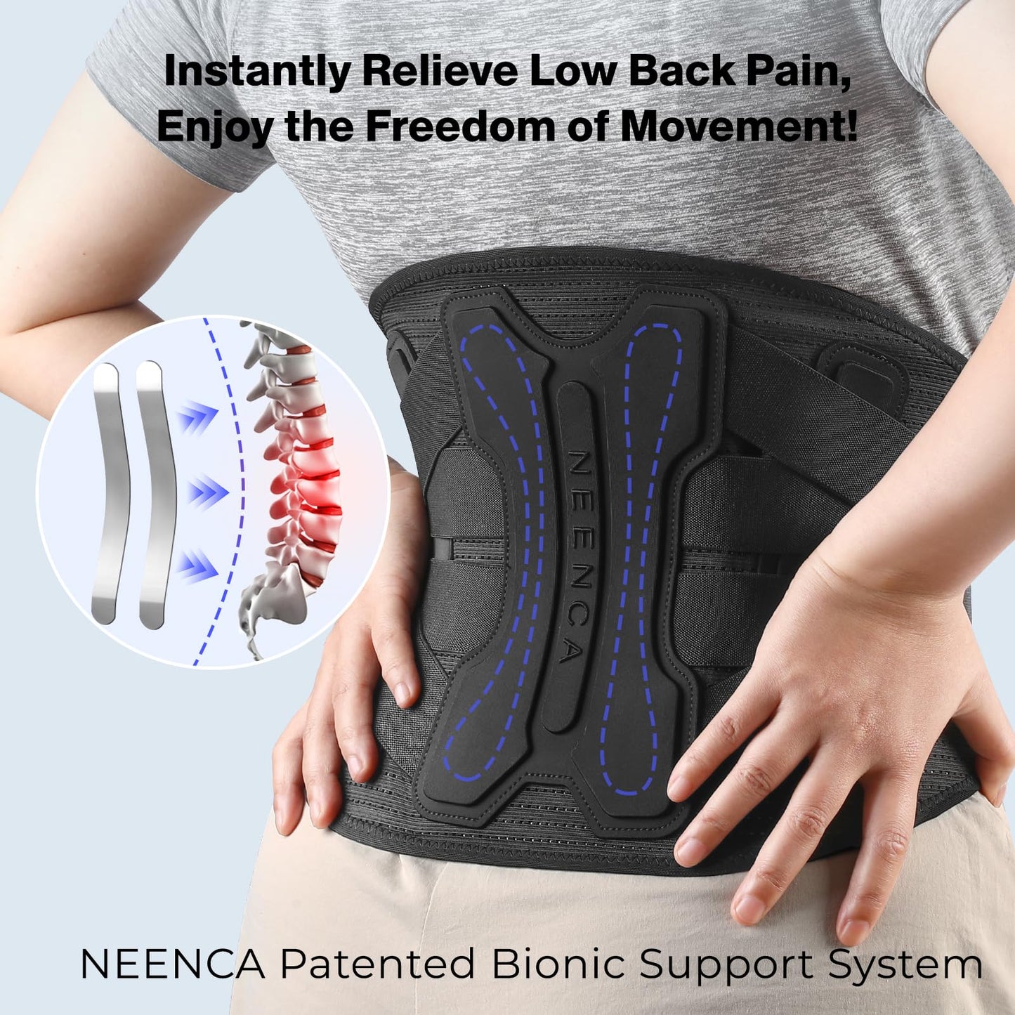 NEENCA Back Brace for Lower Back Pain Relief with Bionic Support System, Lumbar Support Belt for Women&Men with Lumbar Pad, Breathable 3D Knit Fabric for Herniated Disc, Sciatica, Scoliosis... -Black