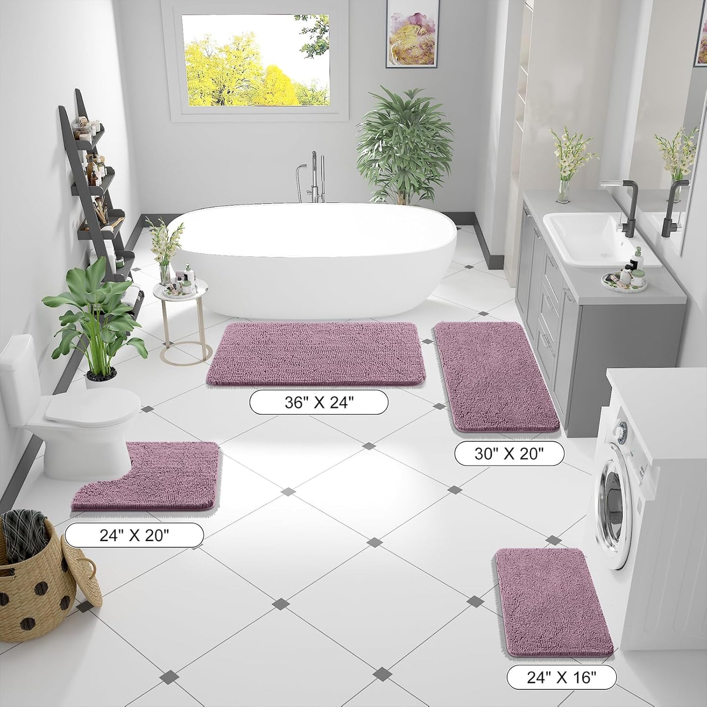OLANLY Bathroom Runner Rugs - Soft Absorbent Chenille Bath Mat with Rubber Backing | 47x24 Deep Plum