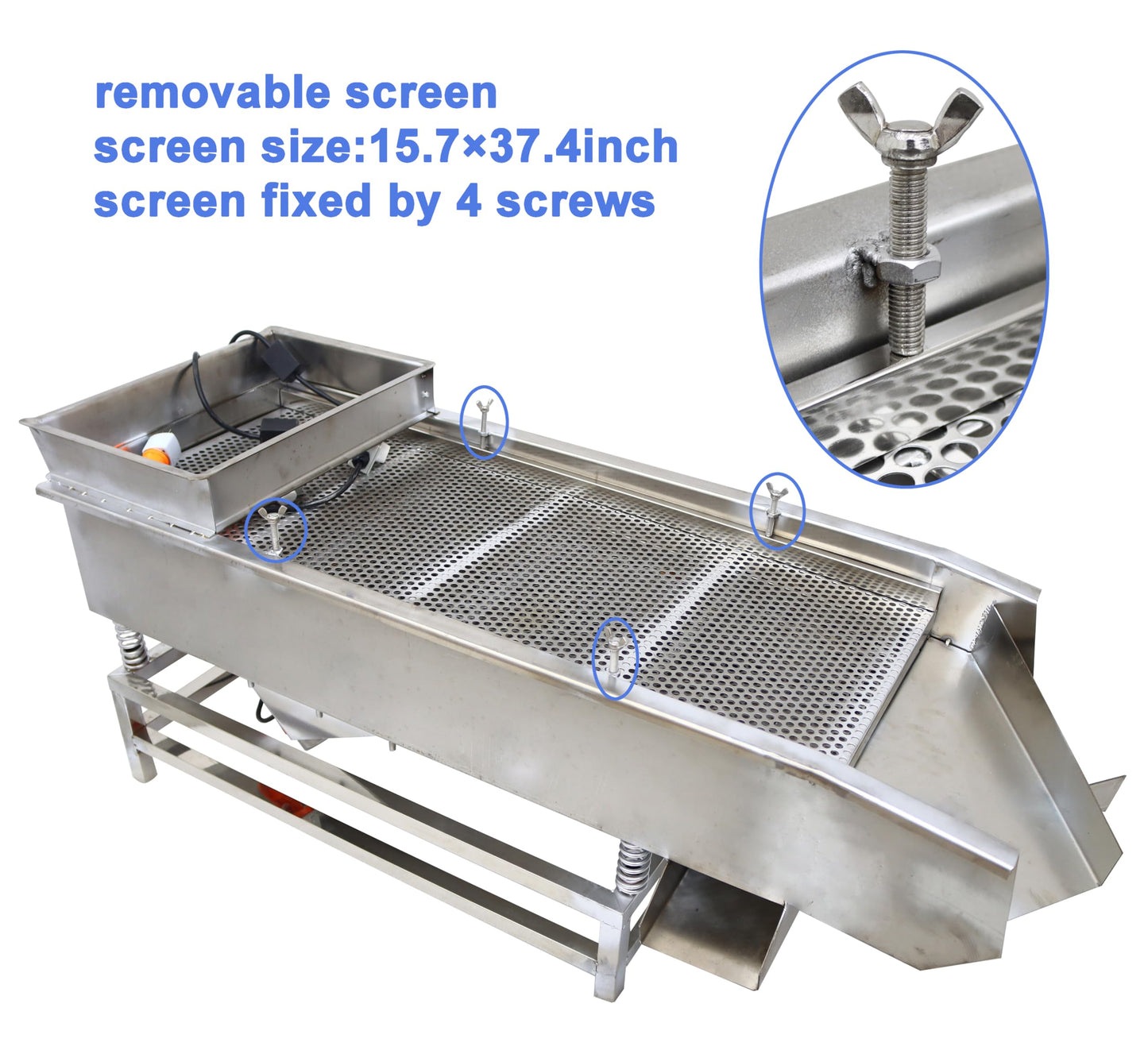 TECHTONGDA Straight Vibrating Sieve Screen Shaker Electric Linear Sifter Machine Stainless Steel Two Layers Two Motors 8mm 6mm Screen Size 15.7×37.4inch 110V