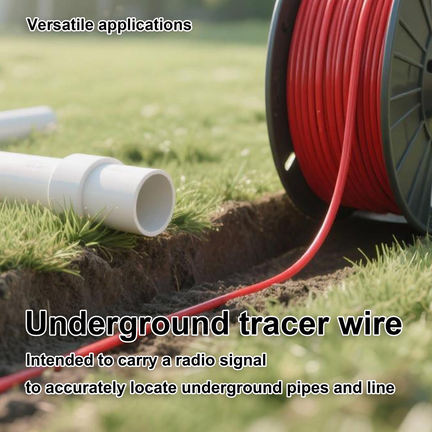 ROYA WYRE 14 AWG 100% Solid Copper Tracer Wire 1000ft, Red - Direct Burial Underground Locating Cable (30/600V) for Electrical Conduit, Gas & Water Lines