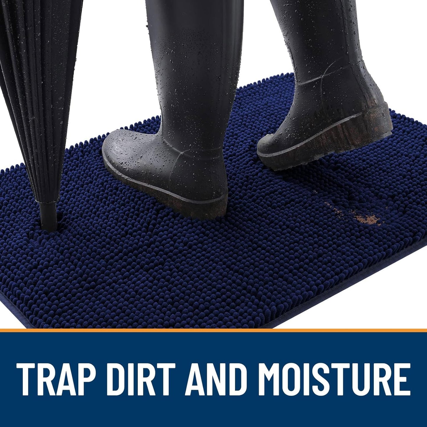OLANLY Dog Door Mat - Absorbent Non-Slip Washable Chenille Mat for Muddy Paws | 47x17, Navy Blue