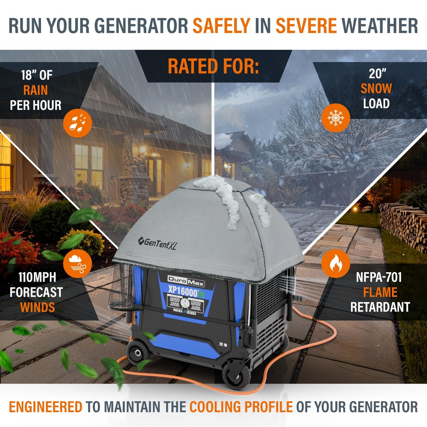 GenTent XL Inverter Running Cover – Generator Tent for Larger Encased Inverters (Gray, XL - Standard)