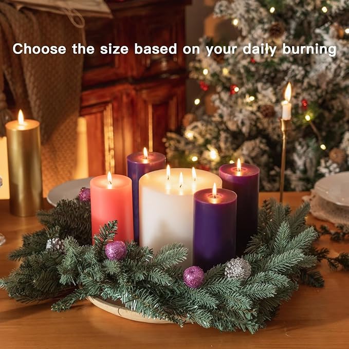 MOZEAL 3" x 8" Hand-Poured, Unscented Pillar Candles. Each Offers Approx 150 Hours of Clean, Long-Lasting Burn Time. Dripless Candles Set of 4, Ideal for Advent Wreath