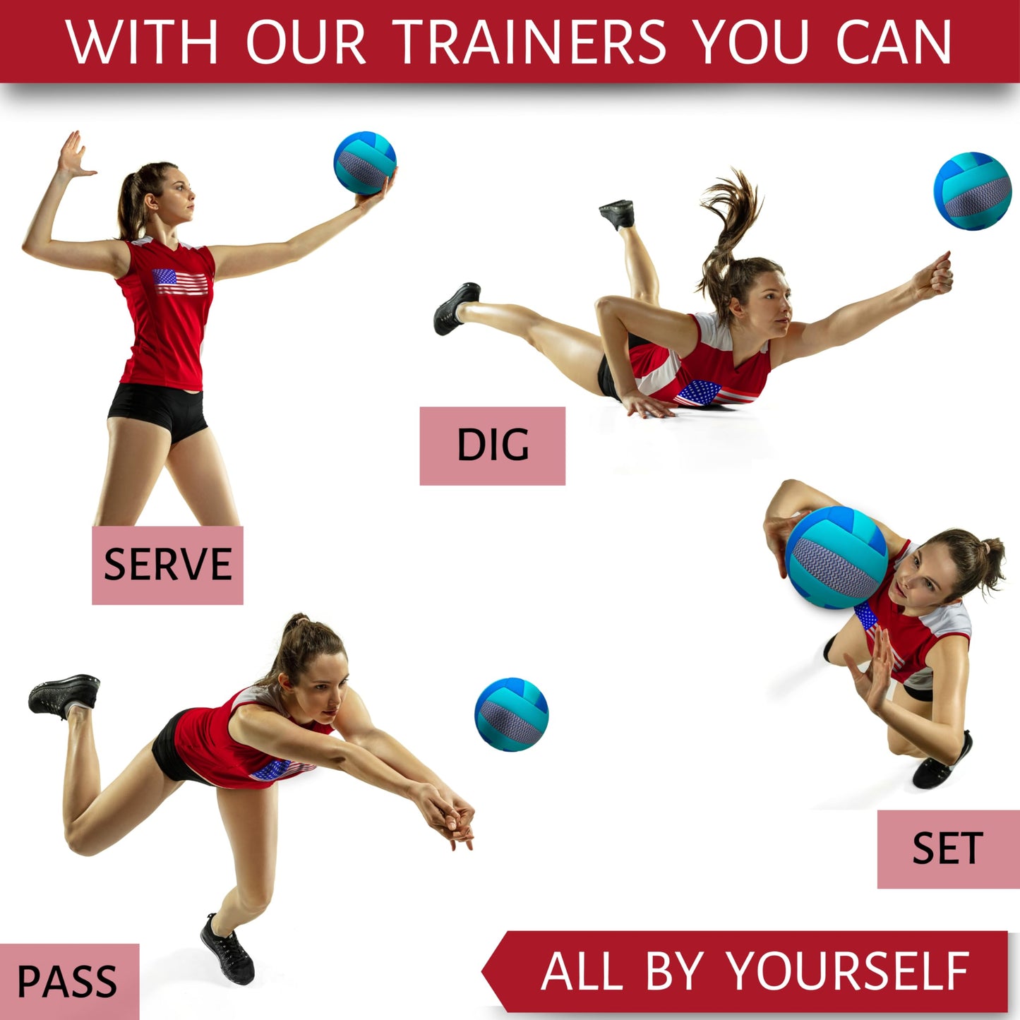 OVANTO Volleyball Training Equipment Aid – Adjustable Practice Volleyball Kit with Ultra-Stretch Neoprene, Exclusive Nylon Bag & Premium Content with Free ebooks, Best Gift for Beginners & Experts