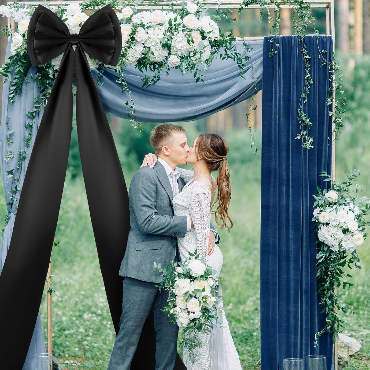 Wavwavw Giant Black Bow Decor - Oversized Satin Ribbon Tie for Weddings & Parties | 75x18 Inch