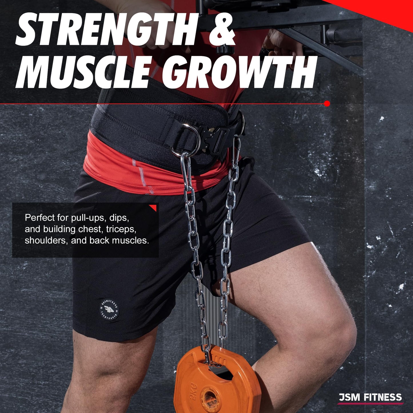 JSM FITNESS Dip Belt for Weight Lifting with a Quick Closure Steel Buckle, Weighted Belt for Pullups & Dips for Men, with Durable Chain and Carabiners, Weightlifting, Squat, Bodybuilding