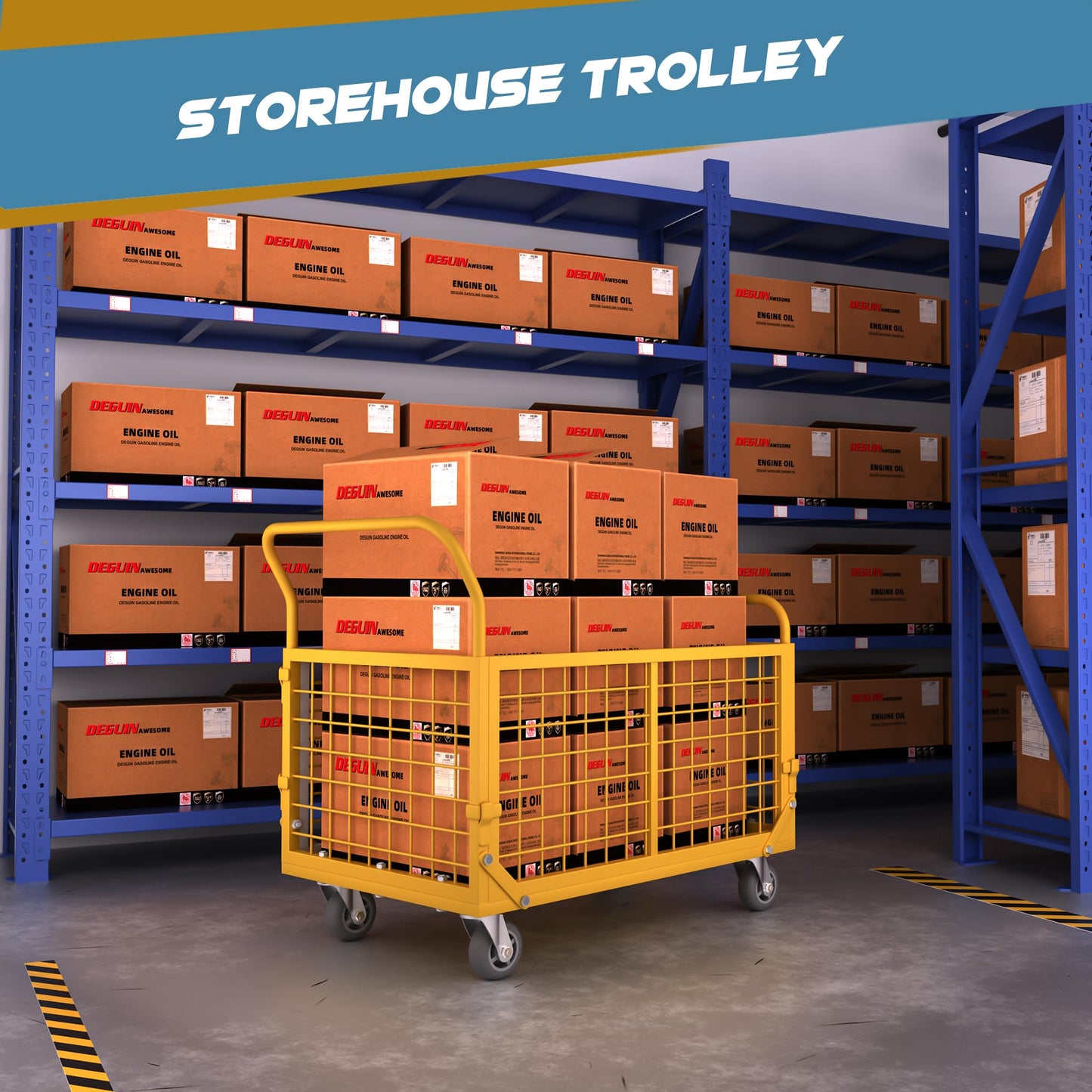Platform Truck with Cage,5-in-1 Collapsible Heavy-Duty Push Cart Dolly Load 1800 LB,Large Flatbed Hand Truck for Grocery/Laundry/Stall/Storage