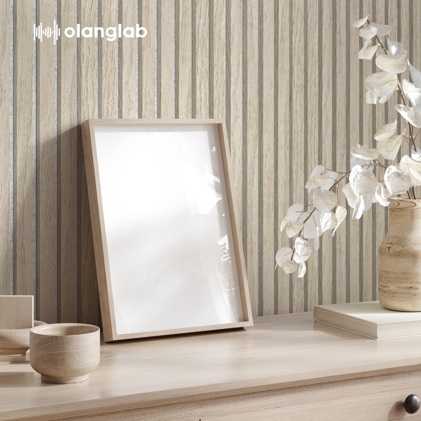 Olanglab Wood Wall Panels 4 Pack, Wood Slat Acoustic Wall Panels, 94.5"x12.6" Each 3D Wall Panels for Interior Wall Decor (Light Oak-Grey Felt)