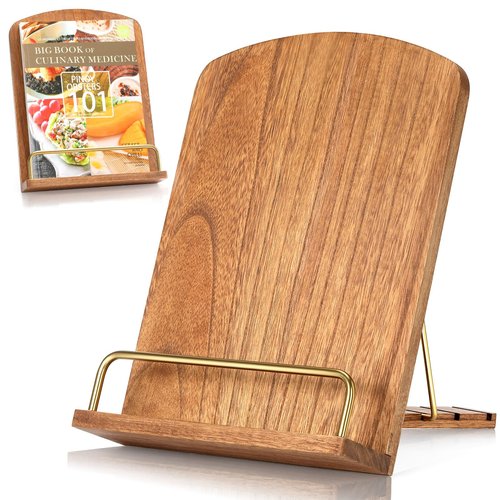 Cookbook Stand for Kitchen Counter Adjustable - Wood Recipe Book Holder for Convenient Cooking Fit iPad Tablet Recipe Book Holder