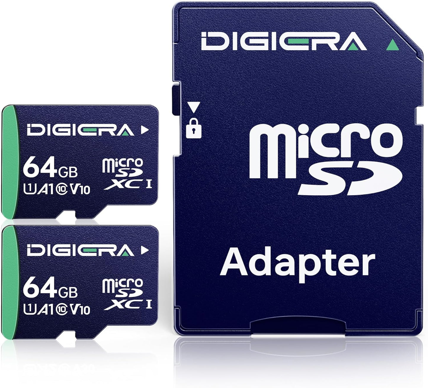 DIGIERA 64GB CT100 100MB/s, C10, U1, V10, A1, (2 Pack) microSDXC UHS-I Memory Card with Adapter - up to Full HD, Micro