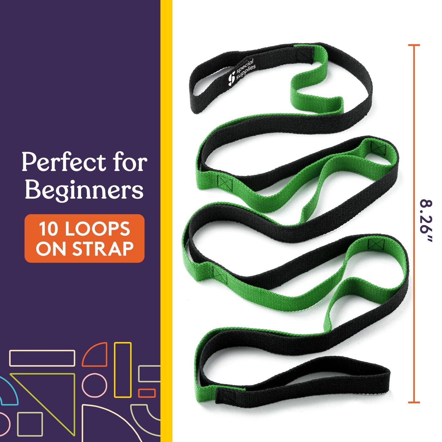SPECIAL SUPPLIES Yoga Strap for Stretching, Stability Training, Fitness, Flexibility, Physical Therapy, Home Workout Equipment, Strength Training, and Pilates (Green)