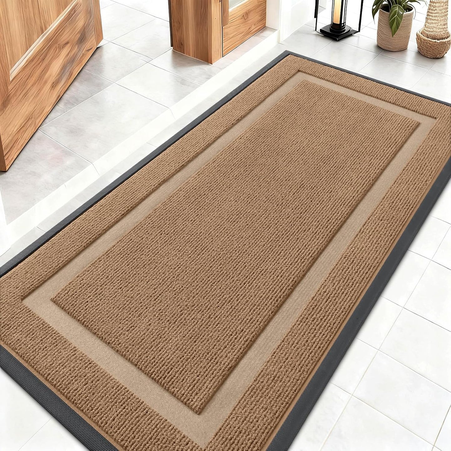 OLANLY Waterproof Front Door Mat - All-Season Indoor/Outdoor Doormat, Easy Clean, 47x23, Light Brown