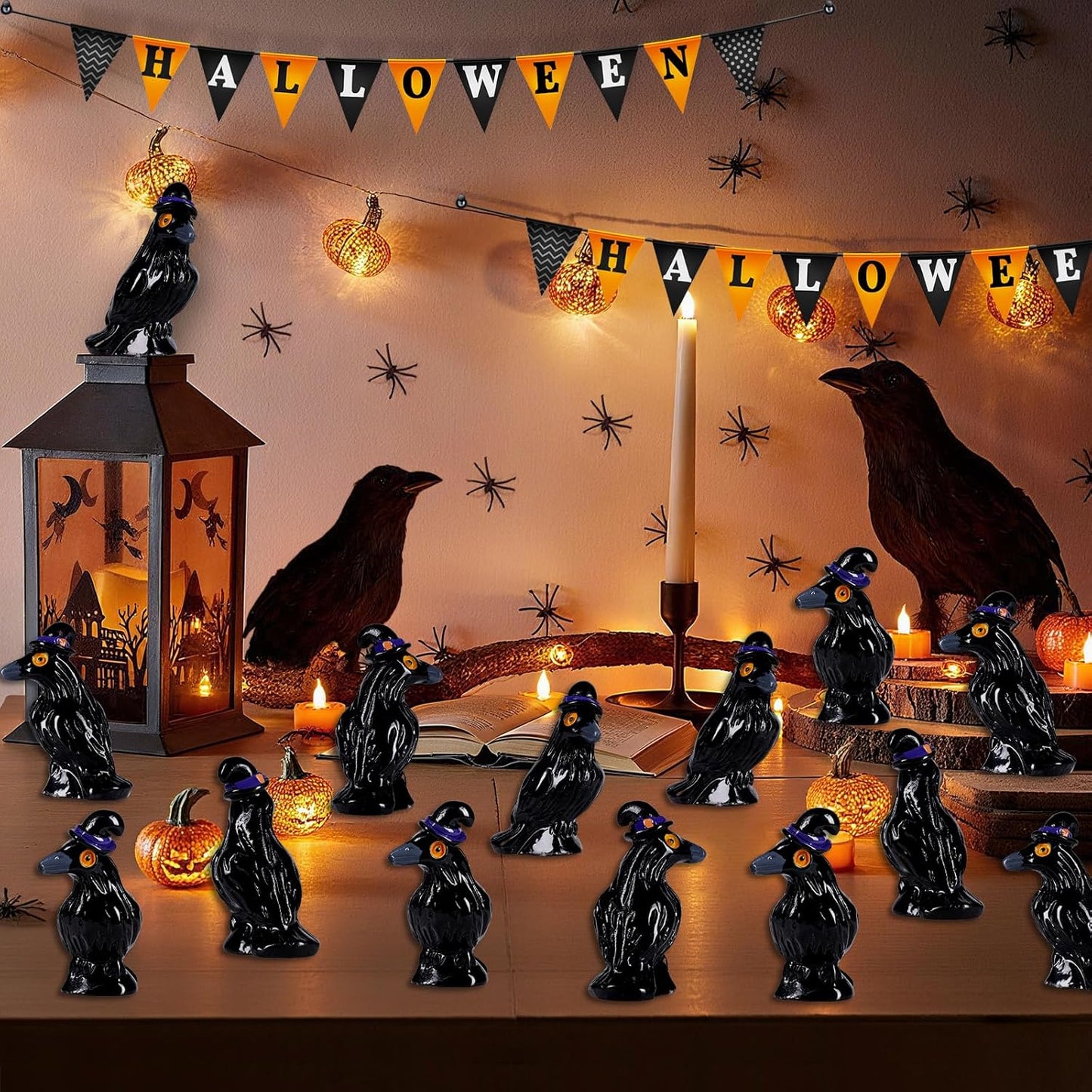 Skiennix Mini Resin Crows - 100 Pcs Black Raven Figurines for Halloween Decor & DIY Crafts