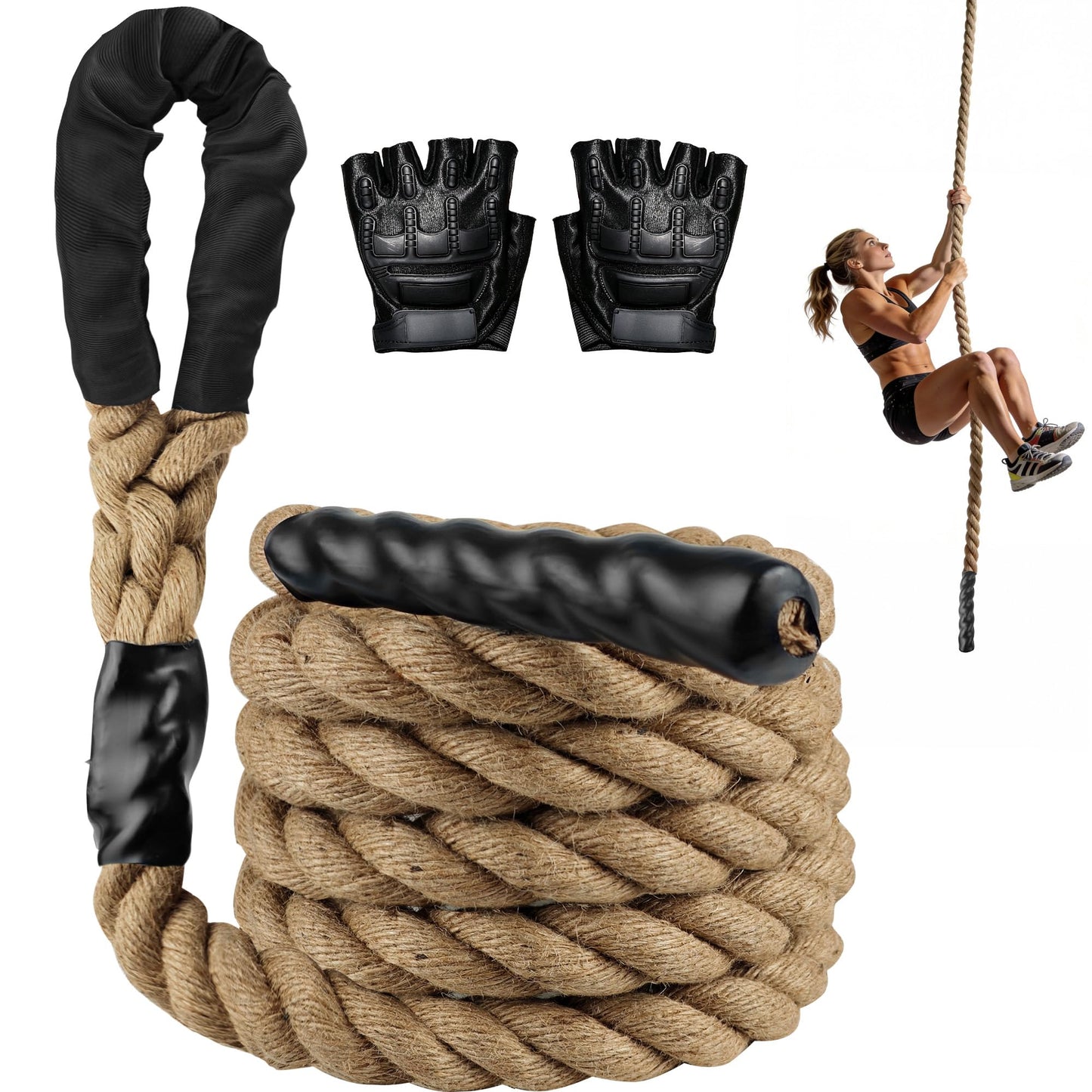 WILDSPUR Climbing Rope 1.5 Inch Diameter - 10FT Heavy Duty Gym Climbing Rope for Fitness & Strength Training - Professional Workout Rope for Adults Kids - Ideal for Home Gym