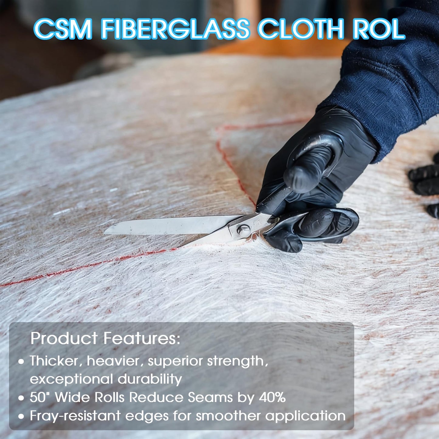 ZXQDRE Fiberglass Chopped Strand Mat Roll 50" x 30ft, 1.5 oz CSM Fiberglass Cloth Roll for Boat Repair, Automotive, Waterproof, Resin & Epoxy Compatible Fiber Glass Cloth