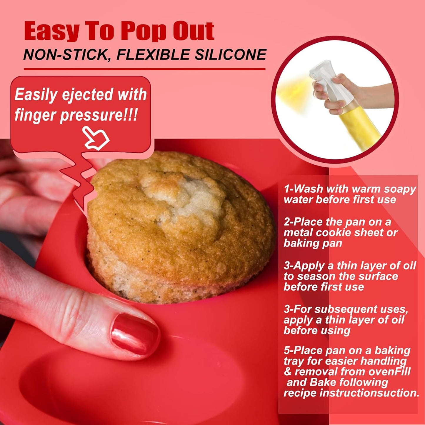 Skiennix Silicone Muffin Pan - 12-Cup Non-Stick Baking Mold | Dishwasher & Microwave Safe