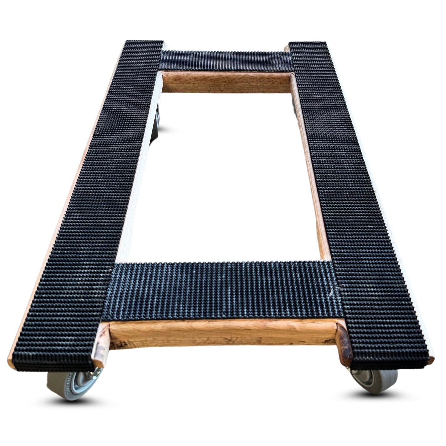 CasterHQ 18"x30" Heavy-Duty H-Frame Dolly – 1000 lbs Capacity – Made in USA – Non-Marking 4" Swivel Wheels – Durable Oak Design with Rubber Tread for Secure Furniture Moving