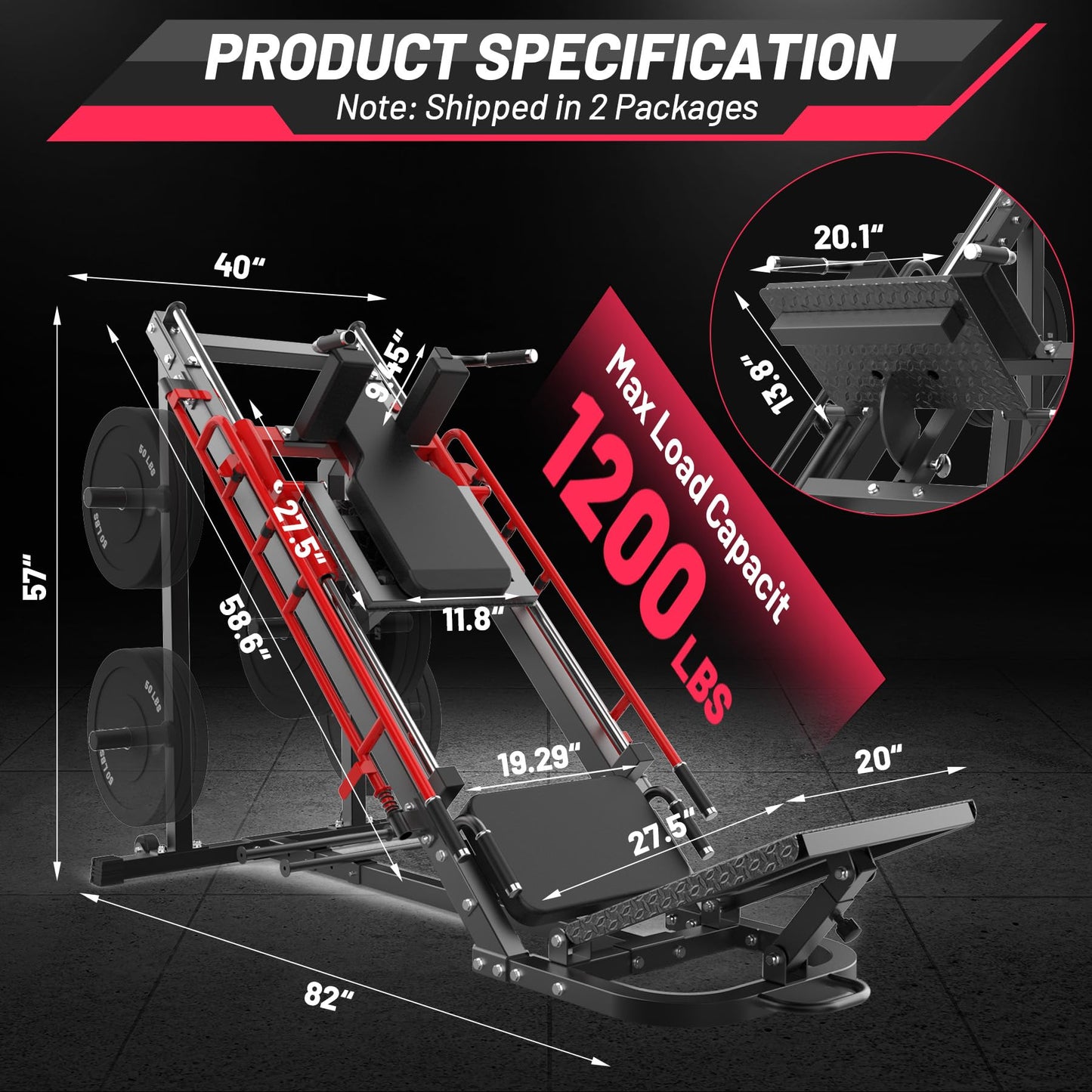GarveeLife Leg Press Hack Squat Machine, 2 in 1 Leg Press Machine for Home Gym with Linear Bearing, Specialty Hack Squat Machine with Calf Block for Full Lower Body Workout, Red