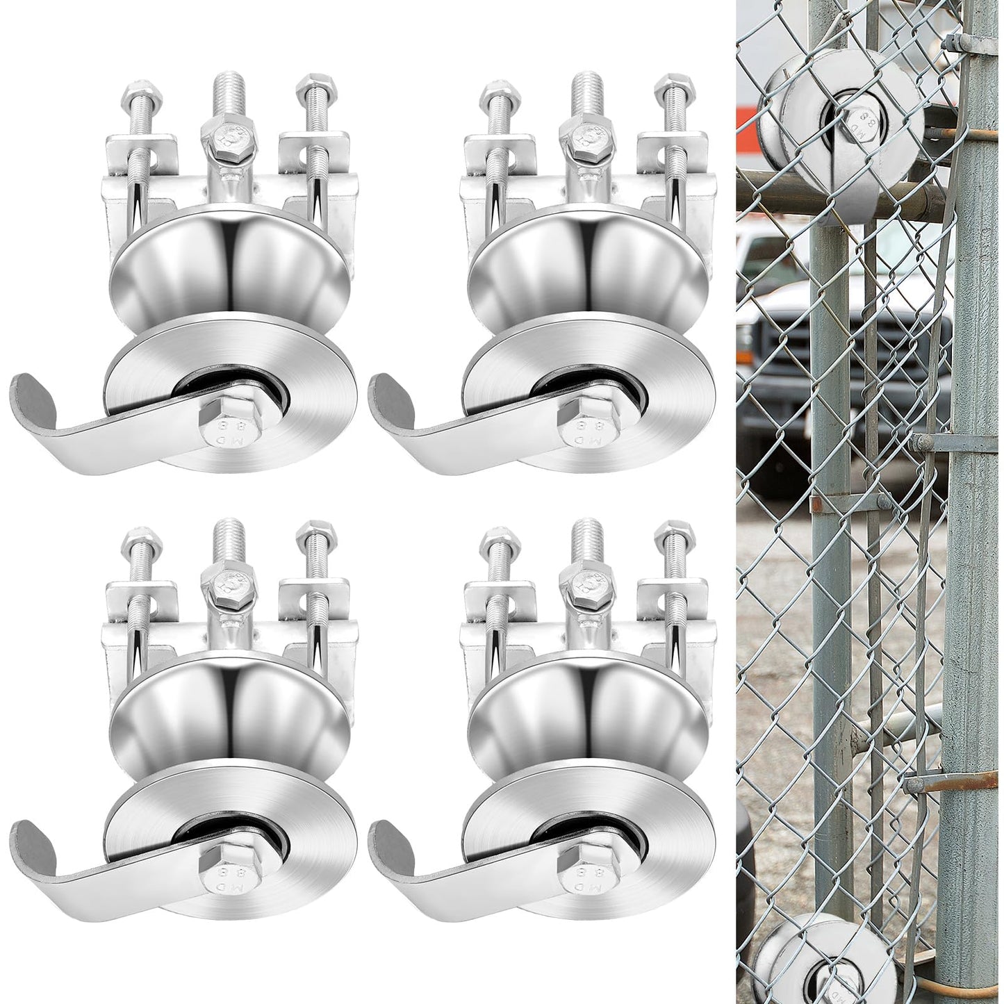 MorningRo 4 Pack Sliding Gate Rollers Rear Pipe Track Wheels for Chain Link Sliding Gates Galvanized Gate Rollers for 1-7/8" Gate Frame Rolls on 1-5/8" Pipe Track Heavy Duty Sliding Gate Wheels