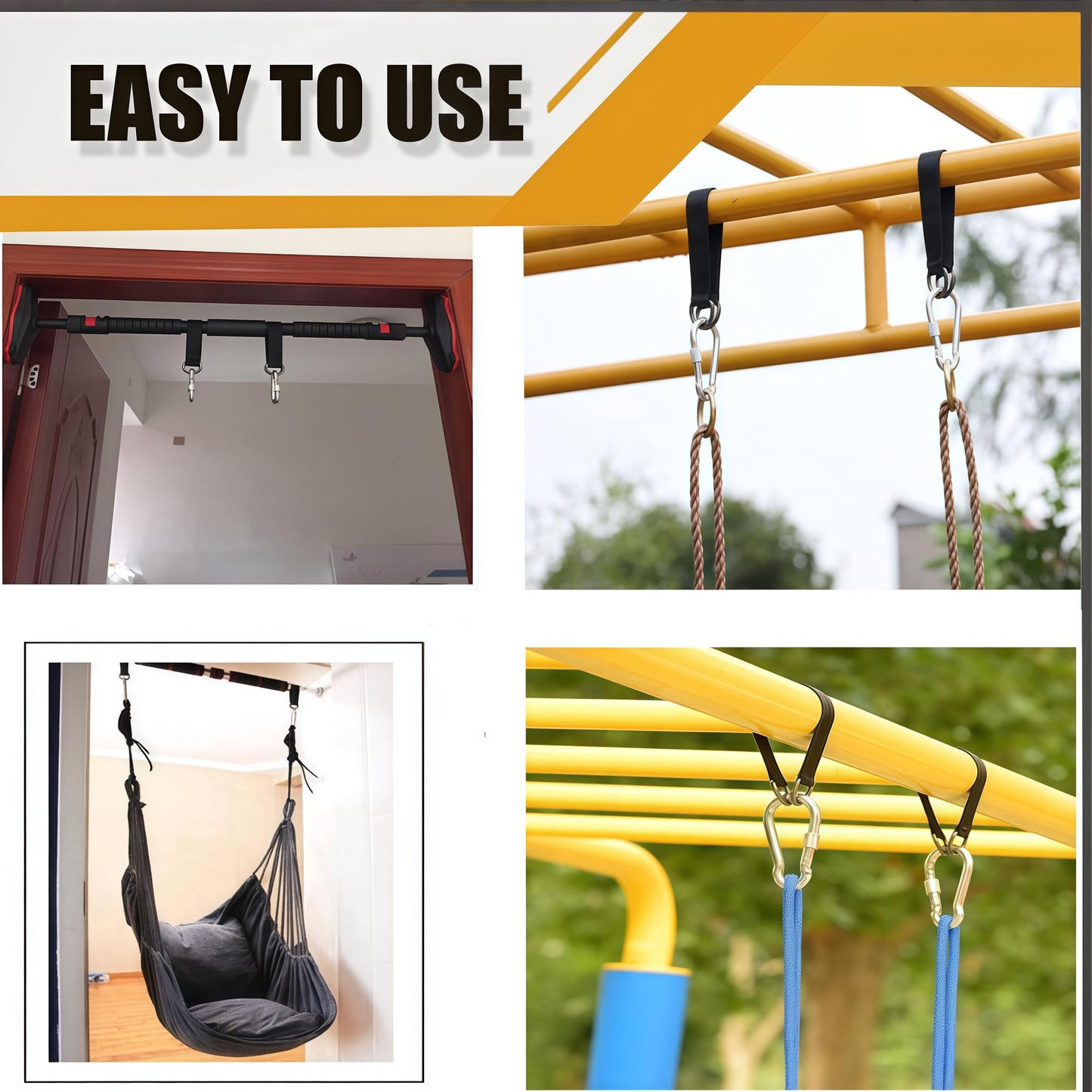 Mtgluk Heavy-Duty Suspension Straps with Carabiner - Versatile Hanging Kit for Fitness, Pull-Up Bar, Hammocks, and Outdoor Use, Supports up to 220lbs