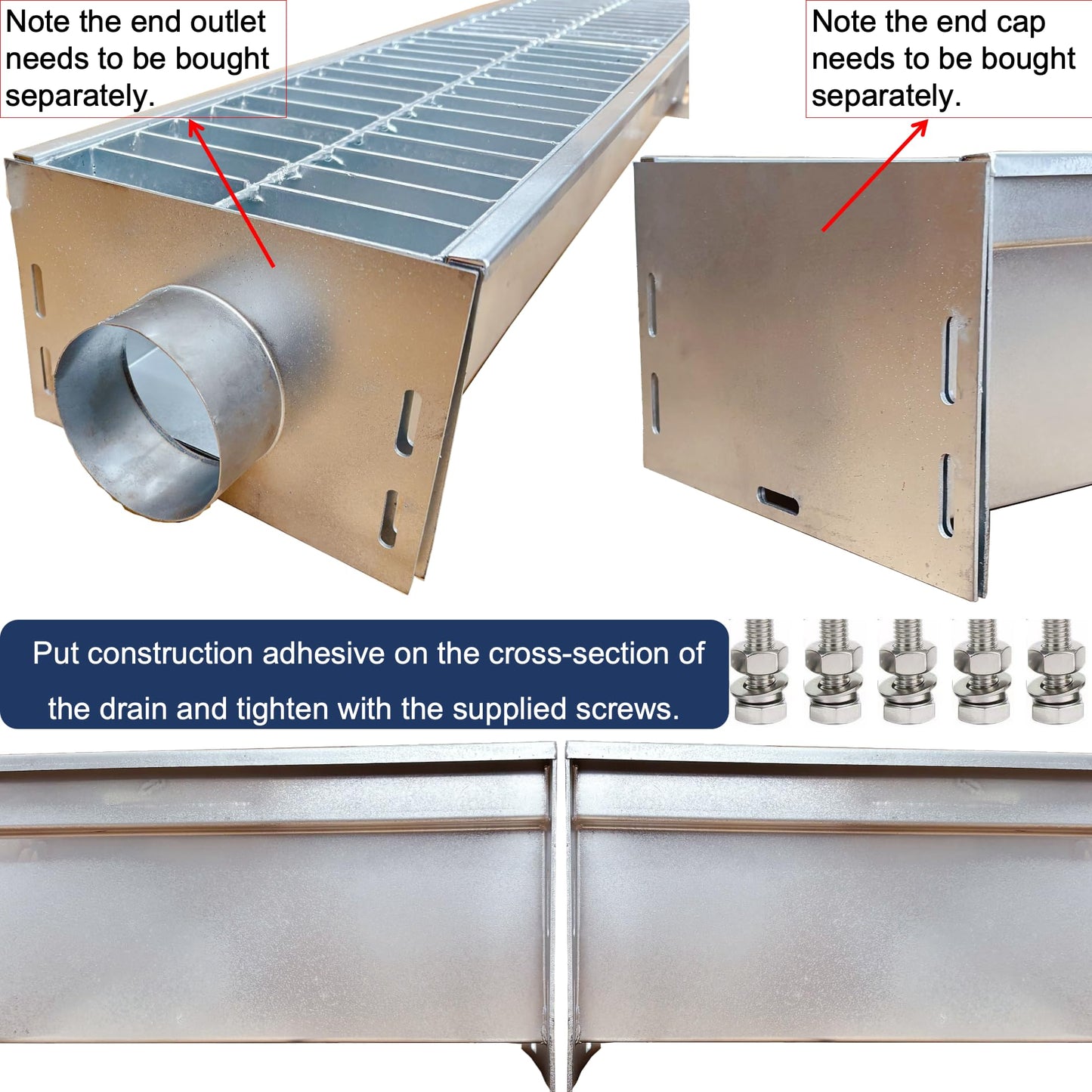 TIANYAMAI 304 Stainless Steel Channel Drain with Galvanized Steel Grate 39.4x9x6 in, B-Class 28100 lbs Heavy-Duty Drain Kit for 3" Pipe, Trench Drainage System for Outdoor, Driveway, Garage, Yard
