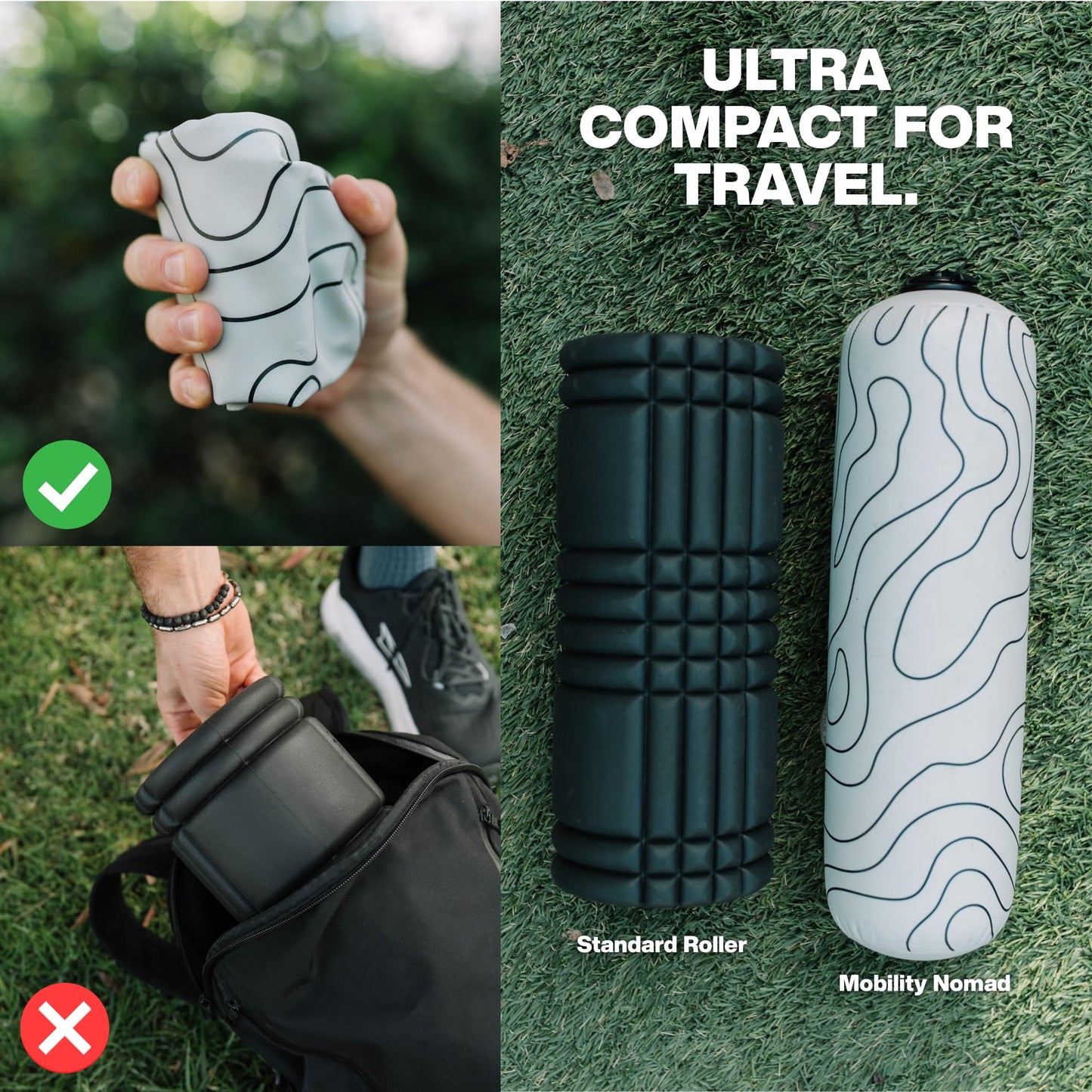 Mobility Nomad Inflatable Travel Foam Roller - Adjustable Firmness, Ultra-Portable for Physical Therapy and Deep Tissue Muscle Recovery (Topo Gray, 15")