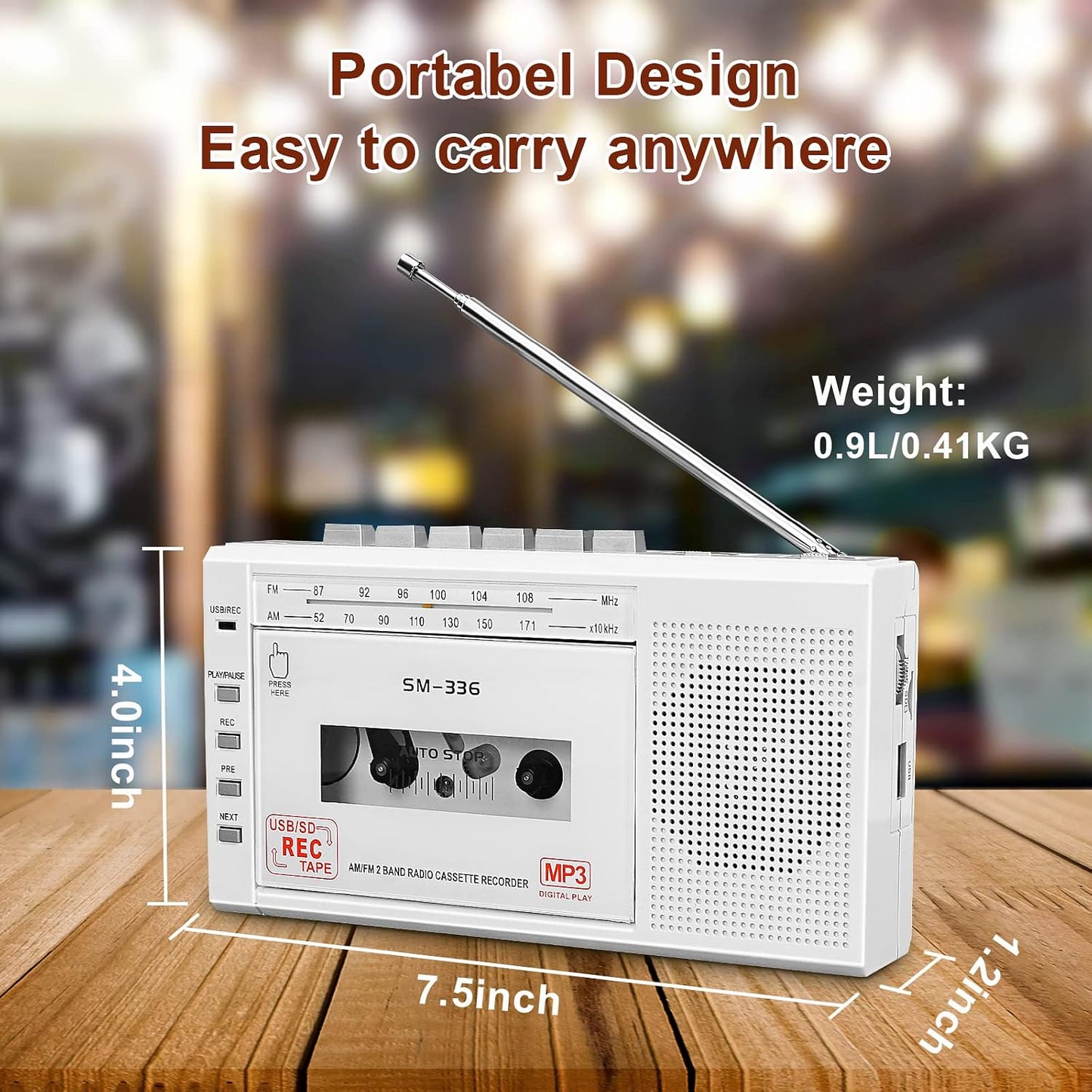 Cassette Cassette 4 SEMIER Small Player Recorder, to Digital Converter via USB or Micro SD Card, Powered by AC or AA