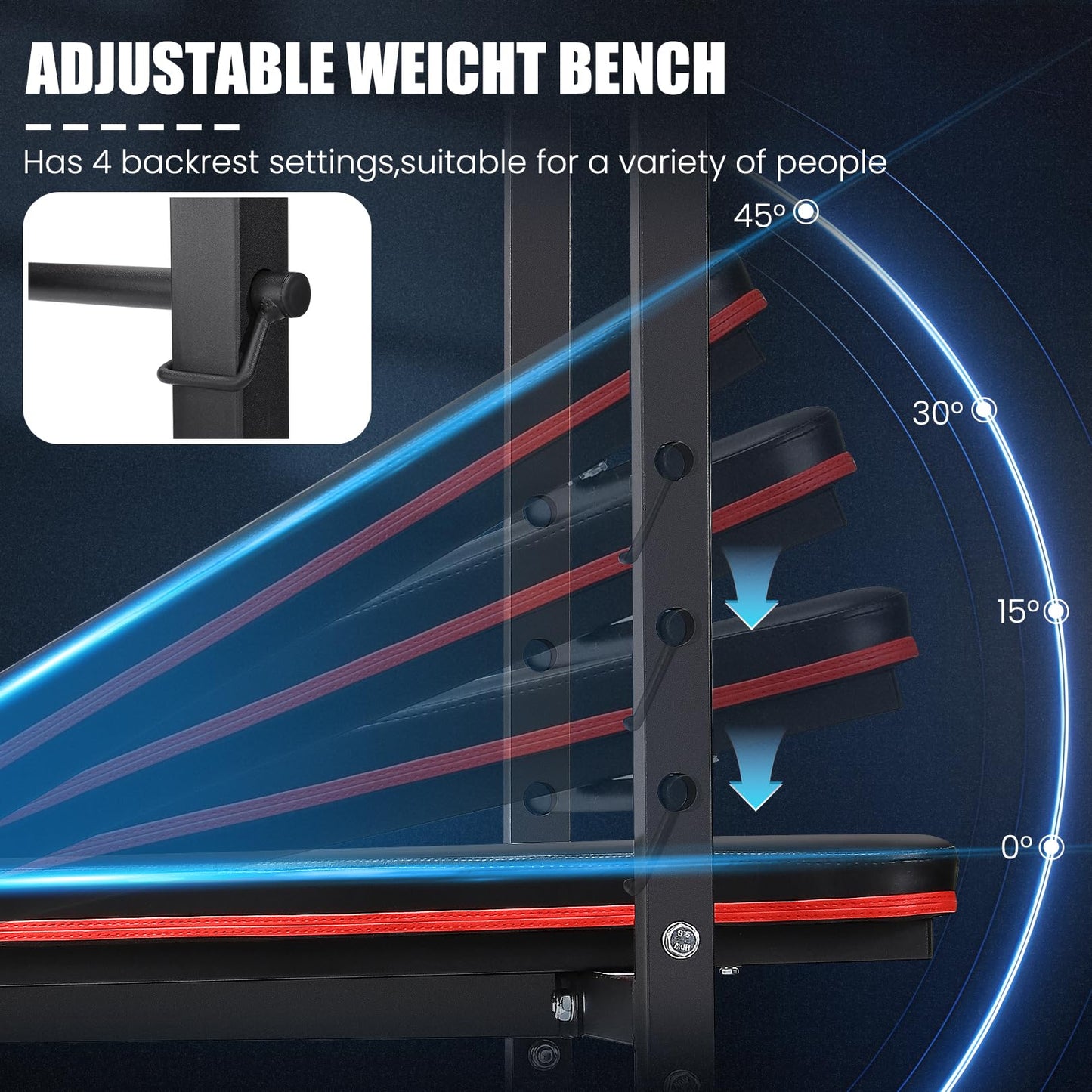 OPPSDECOR 661LBS Weight Bench Set, 8 in 1 Adjustable Bench Press with Squat Rack Leg Extension & Leg Curl Foldable Workout Bench with Safety Bar Catches Standard Weight Training Benches for Home Gym (Black)
