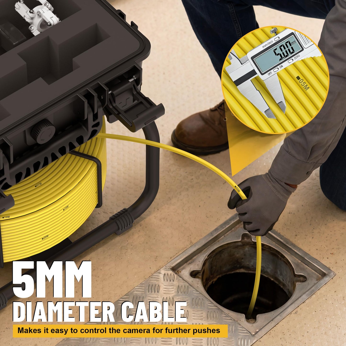 Sewer Camera, 9" HD Industrial Borescope Drain Camera with Self-Leveling, IP68 Video Endoscope Pipe Inspection Cameras, 100Ft(30M) 5MM Thicker Cable with Meter Marking, 5X Zoom, DVR, 32GB