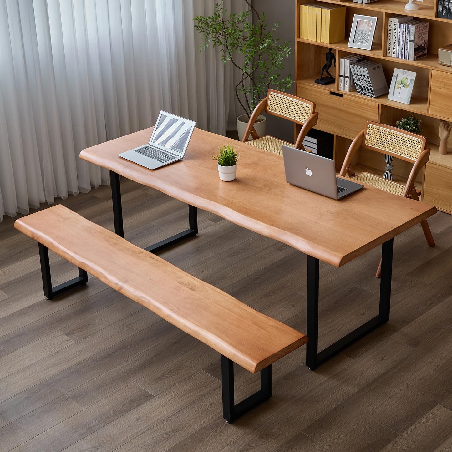 quanzhoulong Stylish Brown Wooden Long Bench with Sturdy Metal Legs – Versatile Seating for Office, Restaurant, Living Room, and Meeting Room(Brown Bench,78.7in)