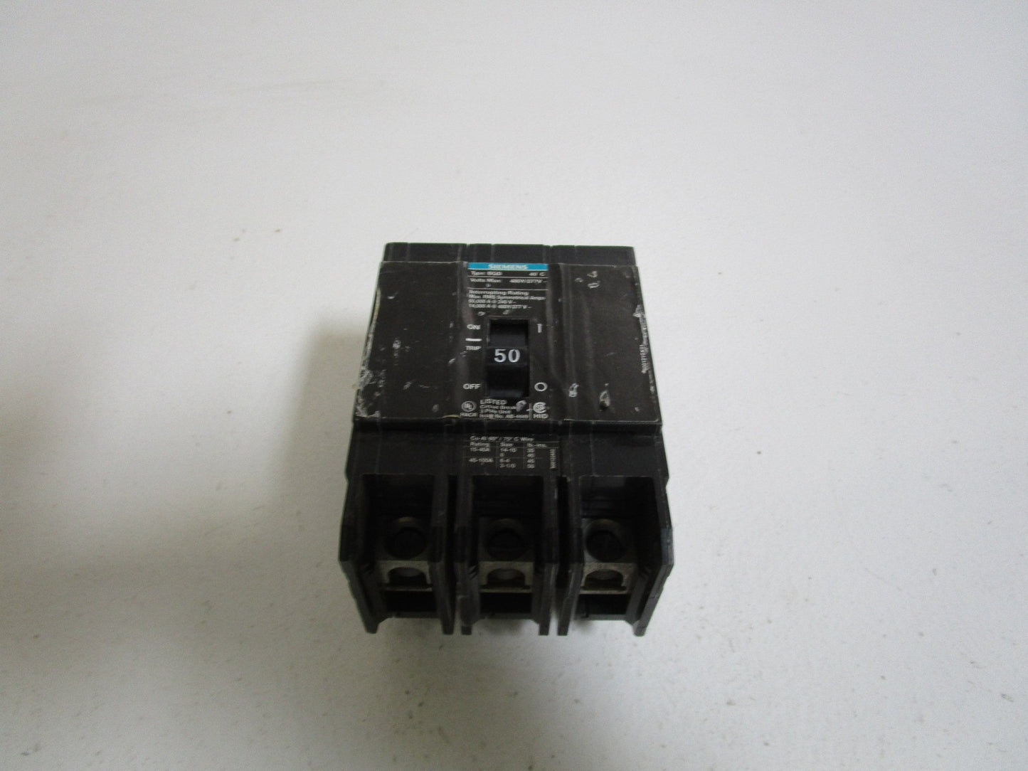 SIEMENS BQD350 50-Amp Three Pole 480Y/277V AC 14KAIC Bolt in Breaker, COLOR