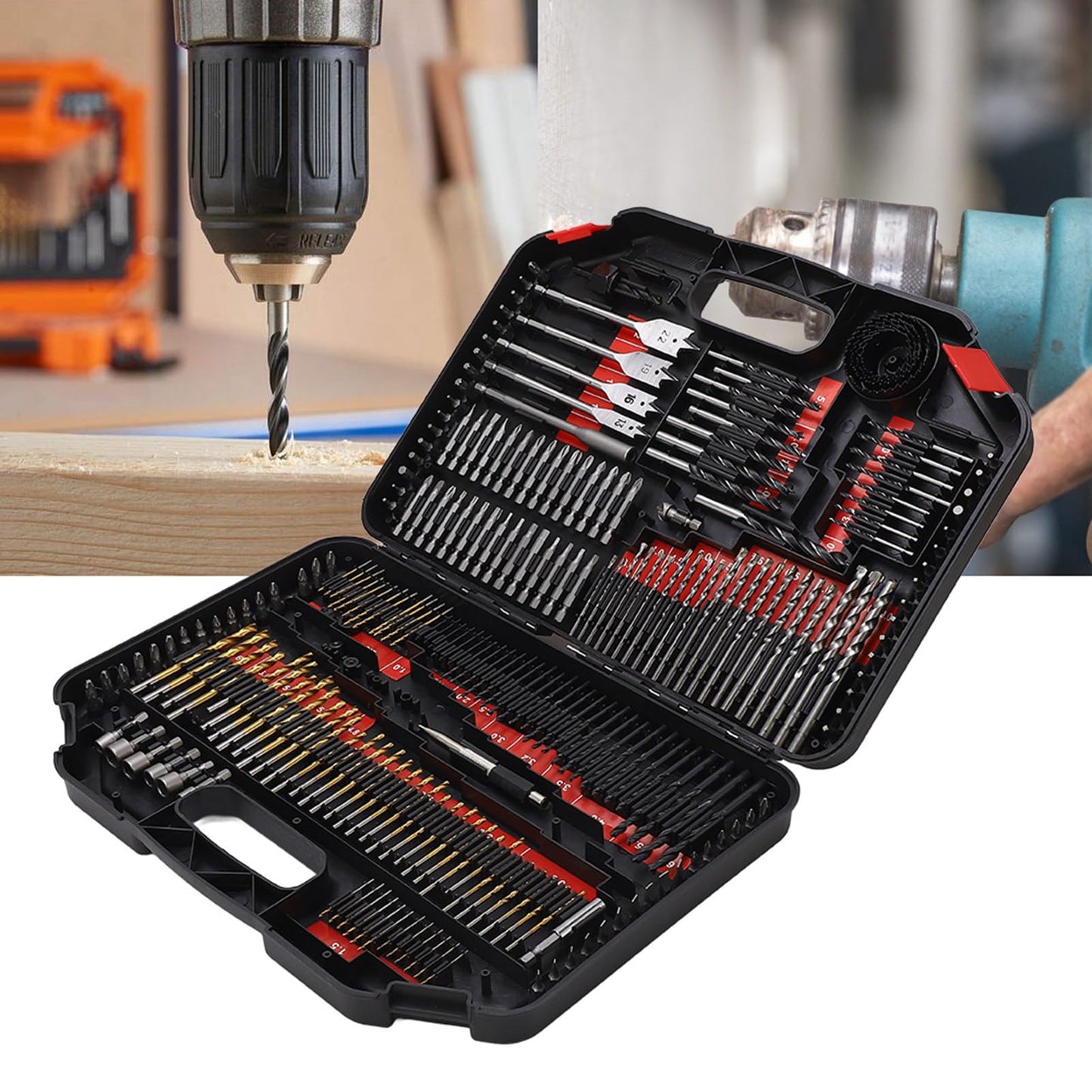 Combination Drill Bit Set, Versatile 246PCS Multi Material Drilling and Driving Kit for Home Repair DIY HSS Black Oxide Masonry Wood Bits with Color Coded Storage Case