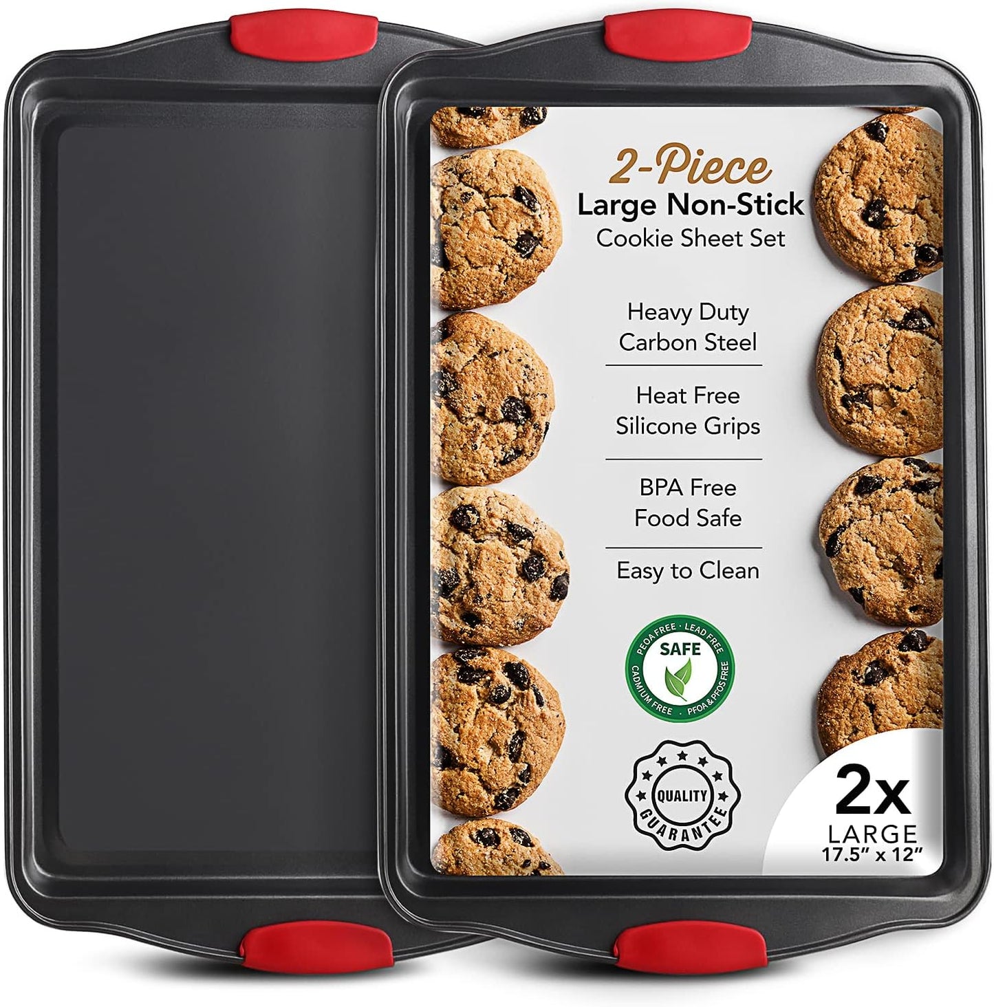 Skiennix Baking Sheet Set - 2-Piece Nonstick Cookie Sheets with Silicone Handles | BPA-Free Steel Pans