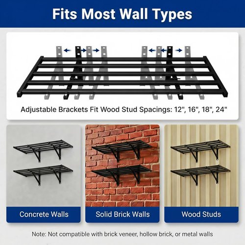 FLEXIMOUNTS Heavy-Duty Garage Wall Shelving | 2-Pack 2x4ft with 8 Hooks | 400lbs Capacity for Tools & Supplies