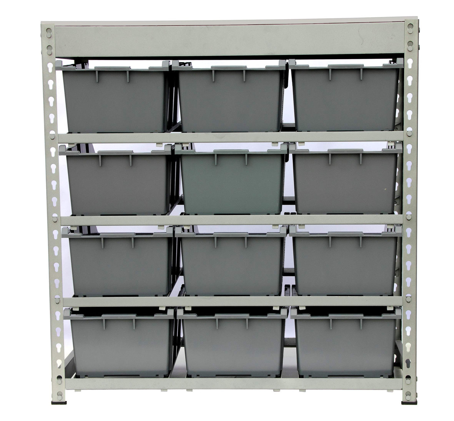 King's Rack Bin Rack Boltless Steel Storage System Organizer w/ 12 Plastic Bins in 4 tiers