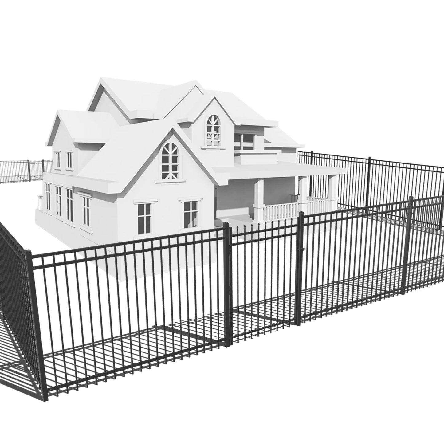 Fencer Wire 52FT Heavy Duty Flat Top Fence Barrier Kit, Anti-Rust Metal Steel Fence with 6FT Height X 6FT Width Panels, with Pinnacle Gate, Posts, Connectors, Outdoor Fencing for Yard