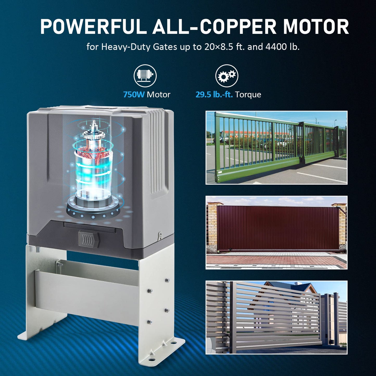 CO-Z 4400 lb Automatic Sliding Gate Opener with 3 Remote Controls, Electric Rolling Driveway Fence Slide Gate Motor, Complete Gate Operator Hardware Security System Kit for Sliding Gate Up to 40 Feet
