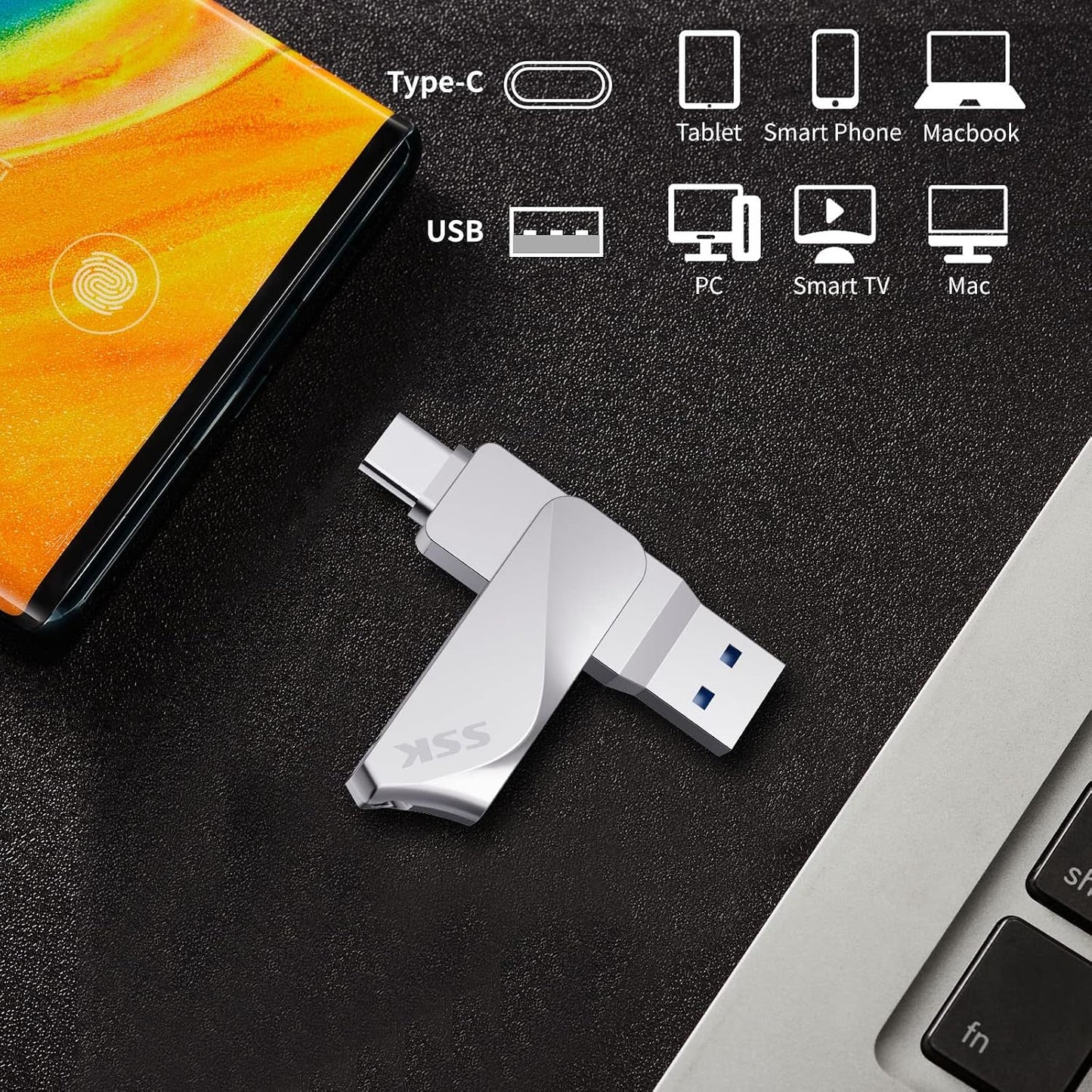 SSK 128GB 200MB/s 2 1 3.2 1+ USB C Flash Drive up to Dual Drive in OTG USB A Gen Type C Memory Stick Thumb Drive