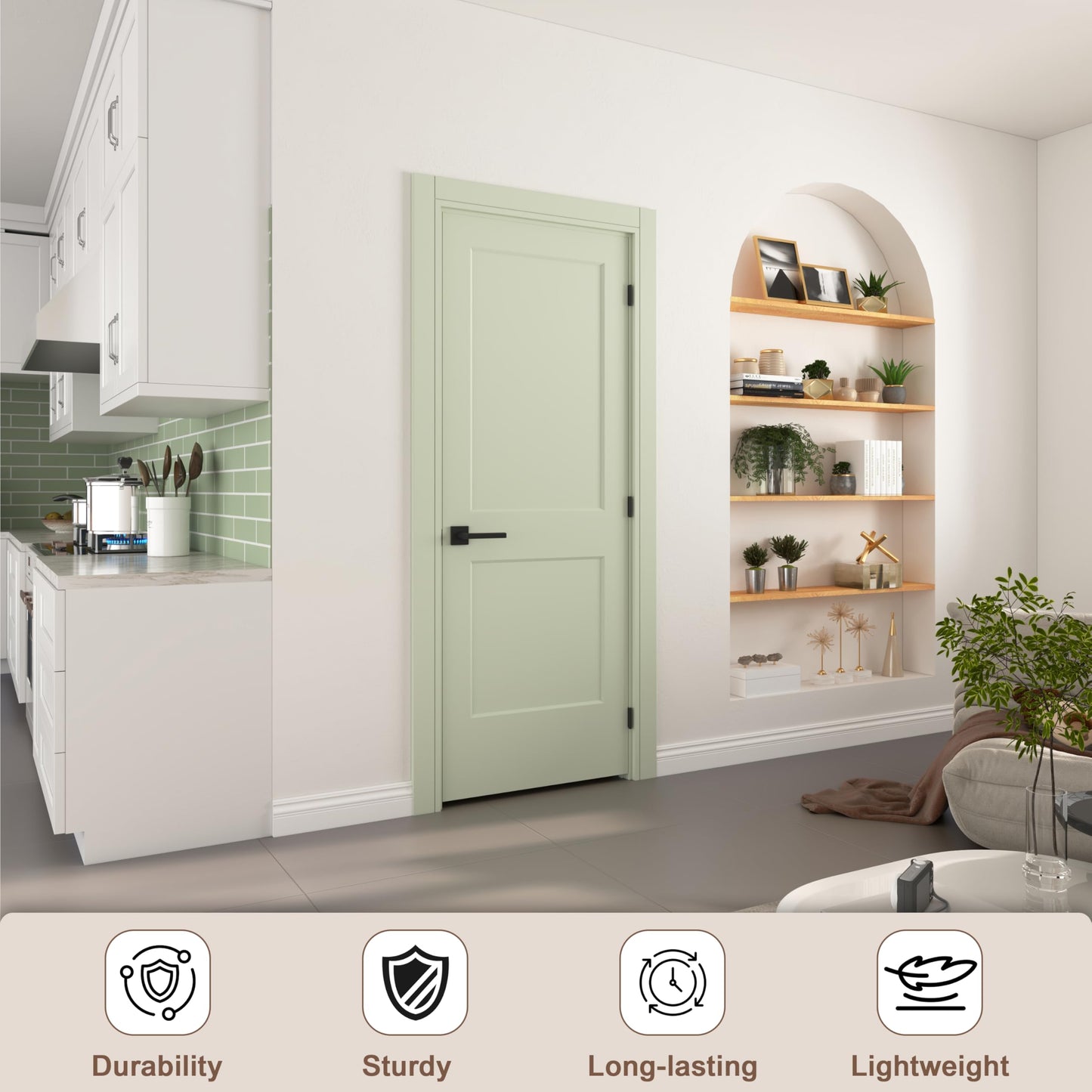 JUBEST 32"x80" Left-Hand Prehung Interior Door with Knock Down Jamb Kit & Matte Black Hinges, 1-Panel White Primed Hollow Core Molded Door Slab with Bore & Hinge Cutout, Durable & Sturdy, No Handle