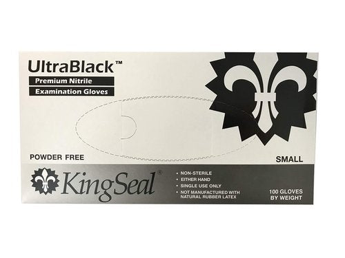 KingSeal 1000 Count UltraBlack Nitrile Exam Gloves, Medical Grade, Powder Free, Size SMALL, 4 MIL, Textured Fingertips, Made in Malaysia - 10 Boxes of 100 Gloves