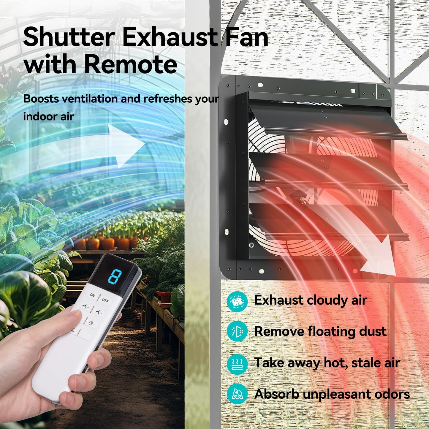 addlon 14 Inch Shutter Exhaust Fan Wall Mounted with 35W EC Motors and Remote, 1400CFM, Timer, 8 Speeds, Low Noise, Easy to Install, Plug in Ventilation Fan for Garages,Greenhouse, Attic, Chicken Coop