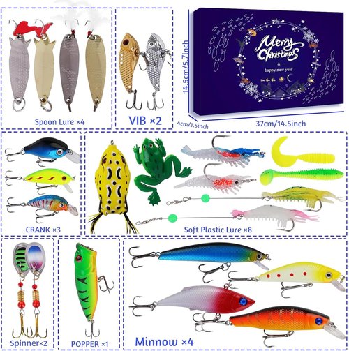 Lihome Fishing Advent Calendar 2026 - 24-Day Fishing Lure Set for Men & Boys | Freshwater & Saltwater GEA