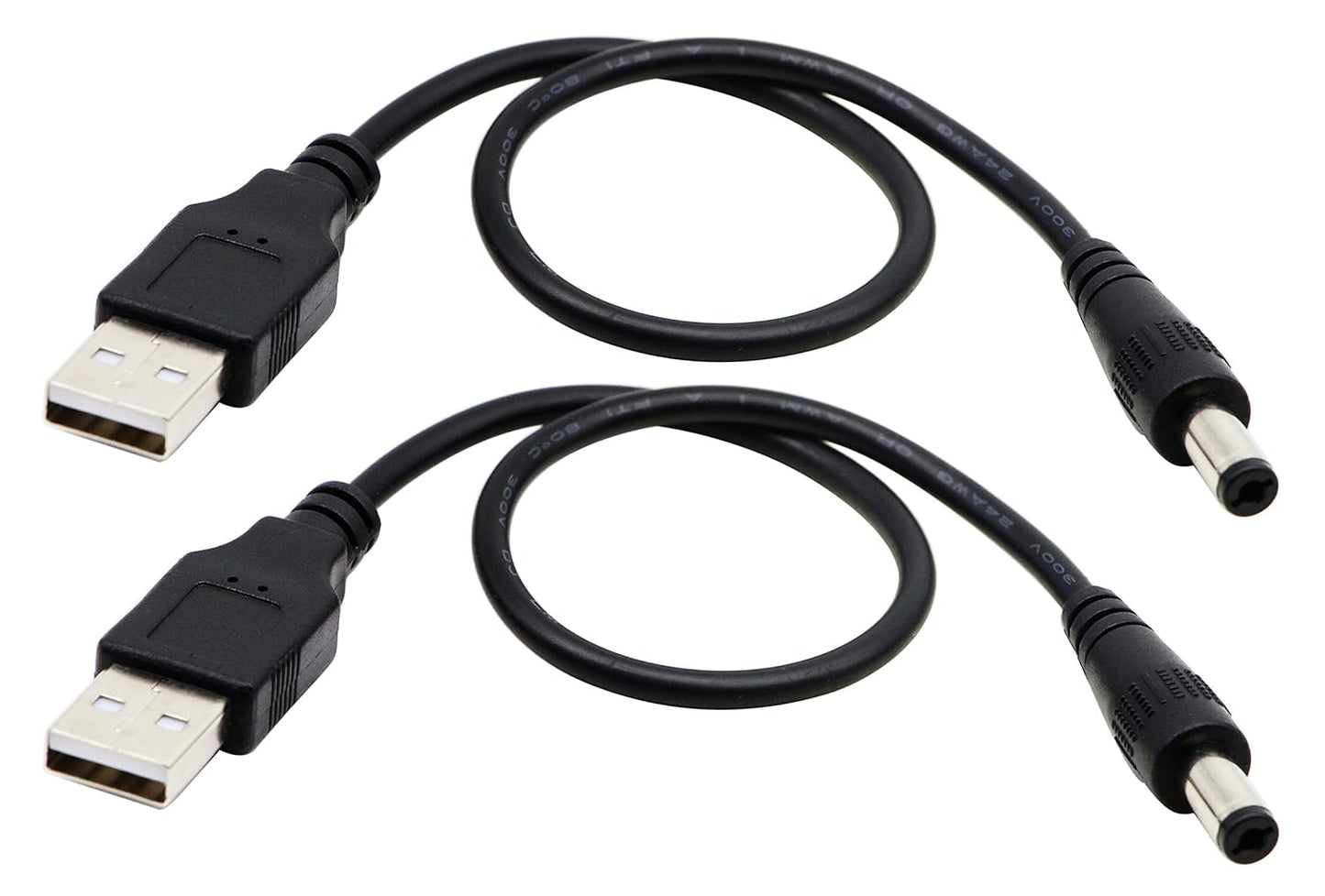 zdyCGTime 2.0 5.5x2.1mm 5 (28CM/11inch, 5.5x2.1mm)(2packs) USB A Male to DC Male Adapter Cable Volt DC Barrel Power