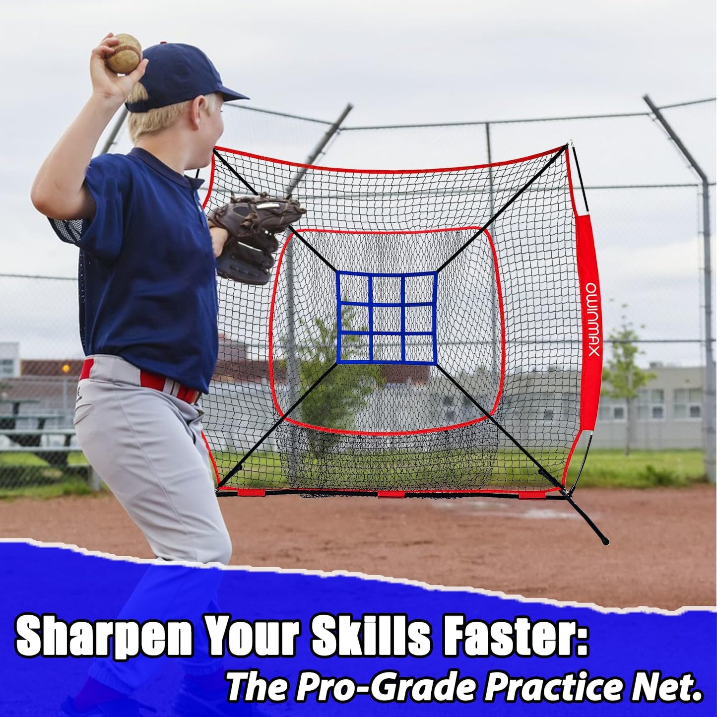 OwinMax 7x7 ft Baseball Softball Practice Net with The Detachable Bow Frame for Batting, Hitting, Pitching, Portable Baseball Practice Net with Carry Bag, Great for All Levels