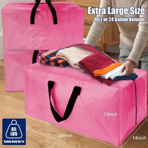 Cosy Family Extra Large Moving Bags - 8 Pack with Backpack Straps, Strong Handles & Zippers, Pink