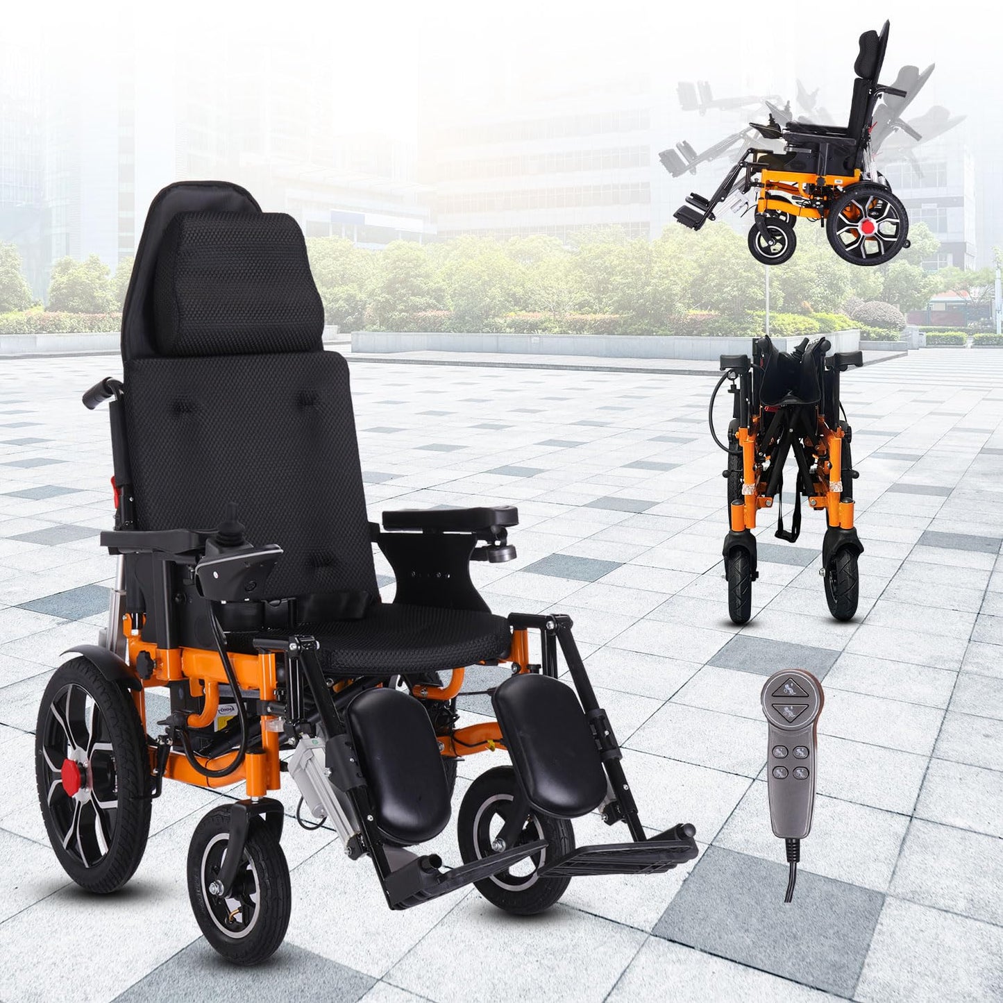 Reclining Foldable Electric Wheelchair,Lightweight Reclining Wheelchairs for Adults,30 Miles All Terrain Power Wheelchairs,Remote Control Motorized Wheelchair for Seniors,Portable Elder Mobility Aids