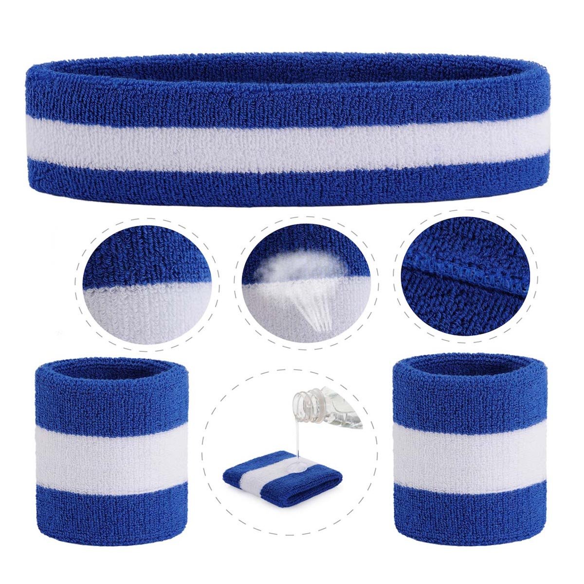 ONUPGO 6 Pieces Sweatbands Set - Including 2pcs Sports Headband and 4pcs Wristband Sports Band for Gym Workout & Yoga, Football Baseball Basketball Soccer Boxing & Tennis