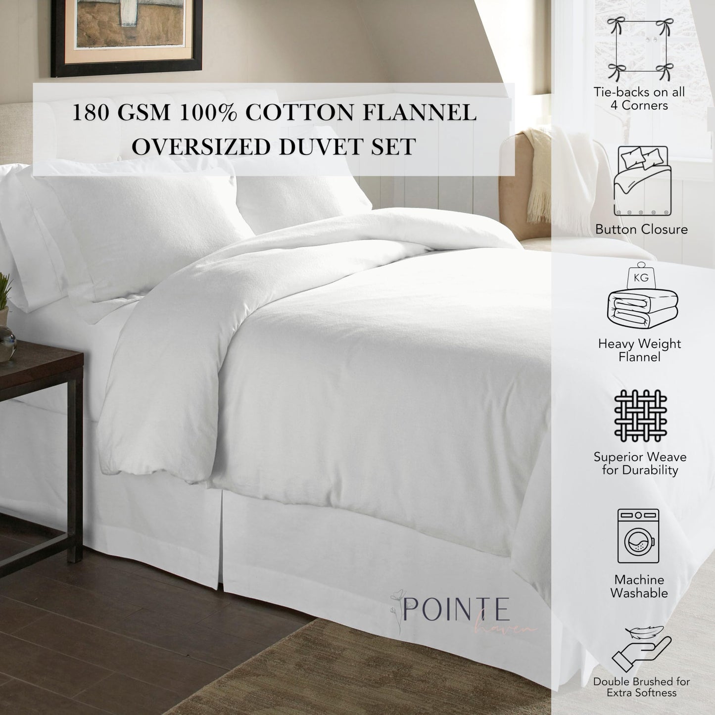 Pointehaven 180 GSM Cotton Flannel Duvet Set - Full/Queen, Scenic Toile, Blue