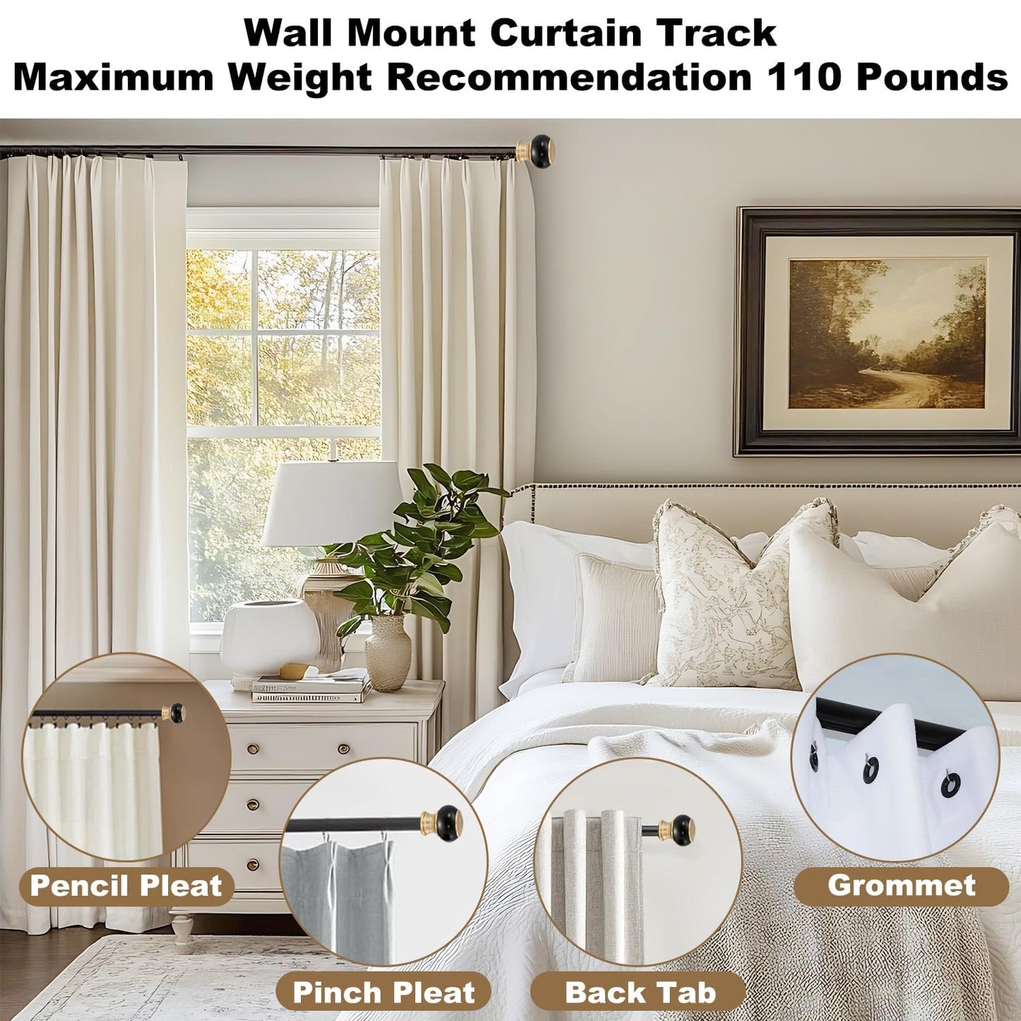 Wall Mounted Curtain Track Silent Curtain Rail Track System Roman Rod Heavy-Duty Single Roman Curtain Rods Aluminum Sliding Curtains Rails for Room Divider Living Bedroom (Black, 18FT(5.48m))